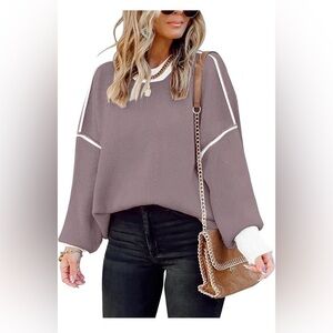 🆕Trendy Batwing Sleeve Colorblock Striped Knit Pullover Sweater